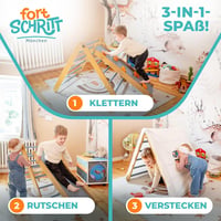 fortSCHRITT München 3-az-1-ben Montessori mászóháromszög csúszdával - Beltéri fa mászójáték gyerekeknek 1-6 éves korig, nyírfából, via ferra 3