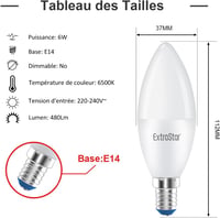EXTRASTAR E14 LED Izzó, C37, 6W (48W), 480lm, 6500K Hideg Fehér, Nem Szabályozható, 6 Darabos Csomag, Energiatakarékos 2