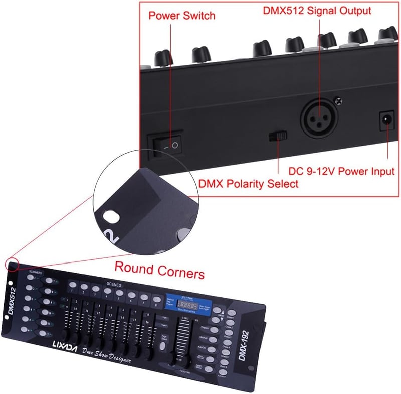 Lixada DMX 512 Fényvezérlő Konzol 192 Csatornával - Színpadi Lámpákhoz, Mozgó Fejekhez, DJ Felszereléshez, Partikhoz, 19" Rack Kompatibilis