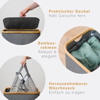 Blumtal Szürke Szennyestartó Kosár 100L - Kivehető Zsákkal és Fedéllel - Keskeny Bambusz Vázas Textil Ruhatároló - Modern Téglalap Alakú Mos 3