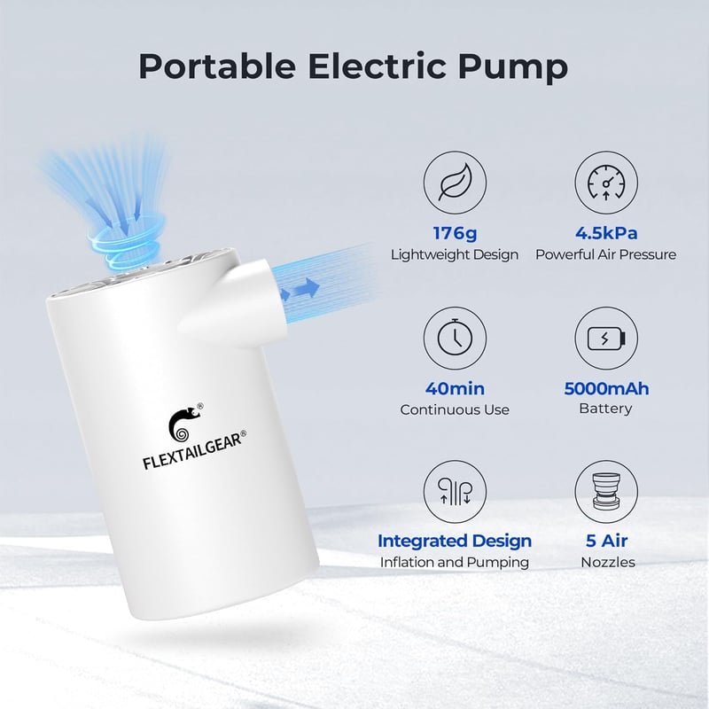 FlexTailGear Evo 4500Pa erős elektromos pumpa, 250L/perc, akkus matracfújó