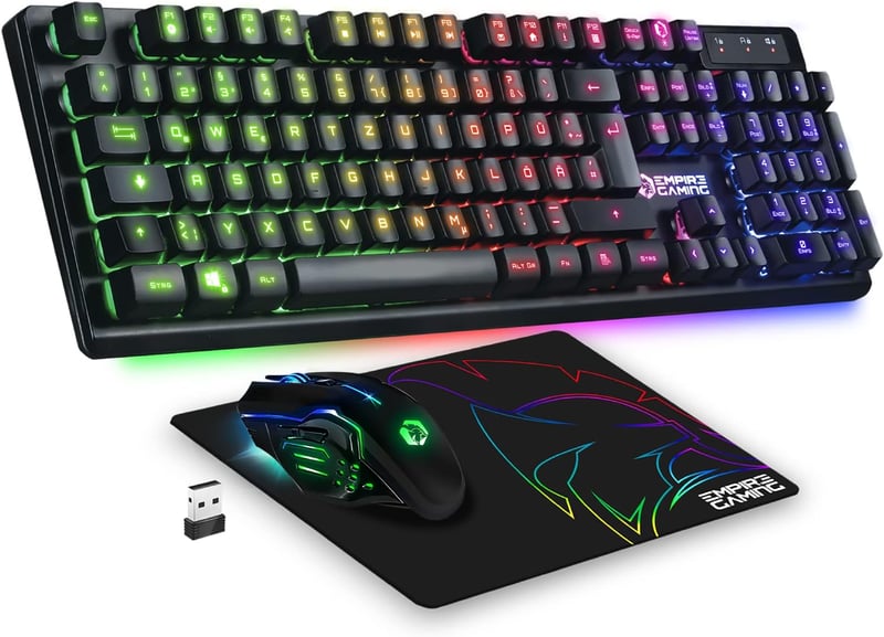 EMPIRE GAMING Armor RF800 Vezeték Nélküli Gamer Billentyűzet és Egér Szett RGB Háttérvilágítással, 4800 DPI, QWERTZ, PC/PS4/PS5/Xbox Kompati - RF800 Wireless Schwarz