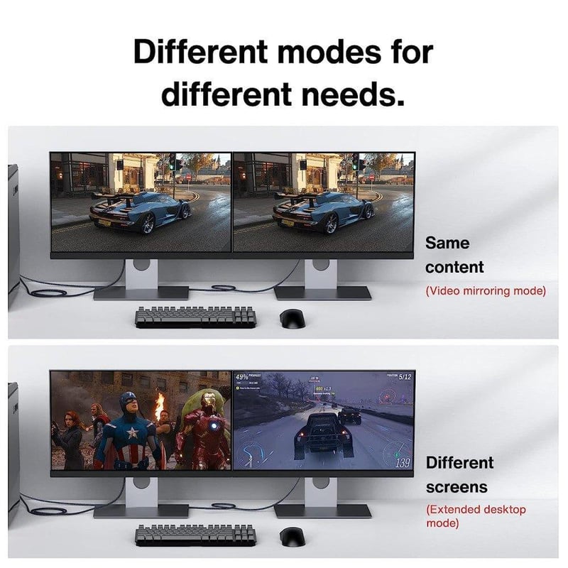 IVANKY DisplayPort kábel 4K 60Hz, 2K 144Hz, 1080p 240Hz, FreeSync G-Sync gamer monitor PC grafikus kártya 1m szürke