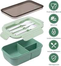 Sinnsally 1250ml Ételhordó Osztott Rekeszekkel és Evőeszközzel - Green 3