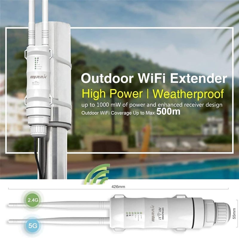MyMAX AC600 Kültéri WiFi Jelerősítő - Dual Band 2.4+5GHz, 600Mbps, PoE, Időjárásálló, Nagy Hatótávolságú Repeater, Access Point, WN570HA1
