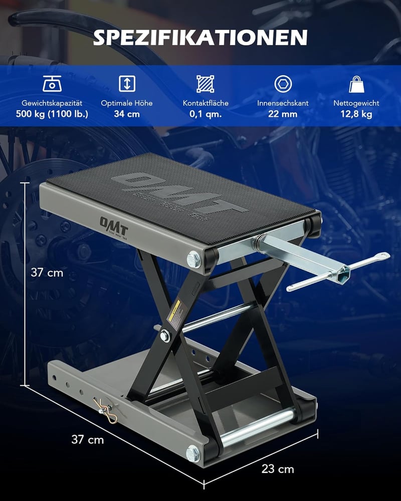 Orion Motor Tech Motoros Emelő 95-370mm Állítható Magasság 500kg Teherbírás Szerviz Emelőkocsi