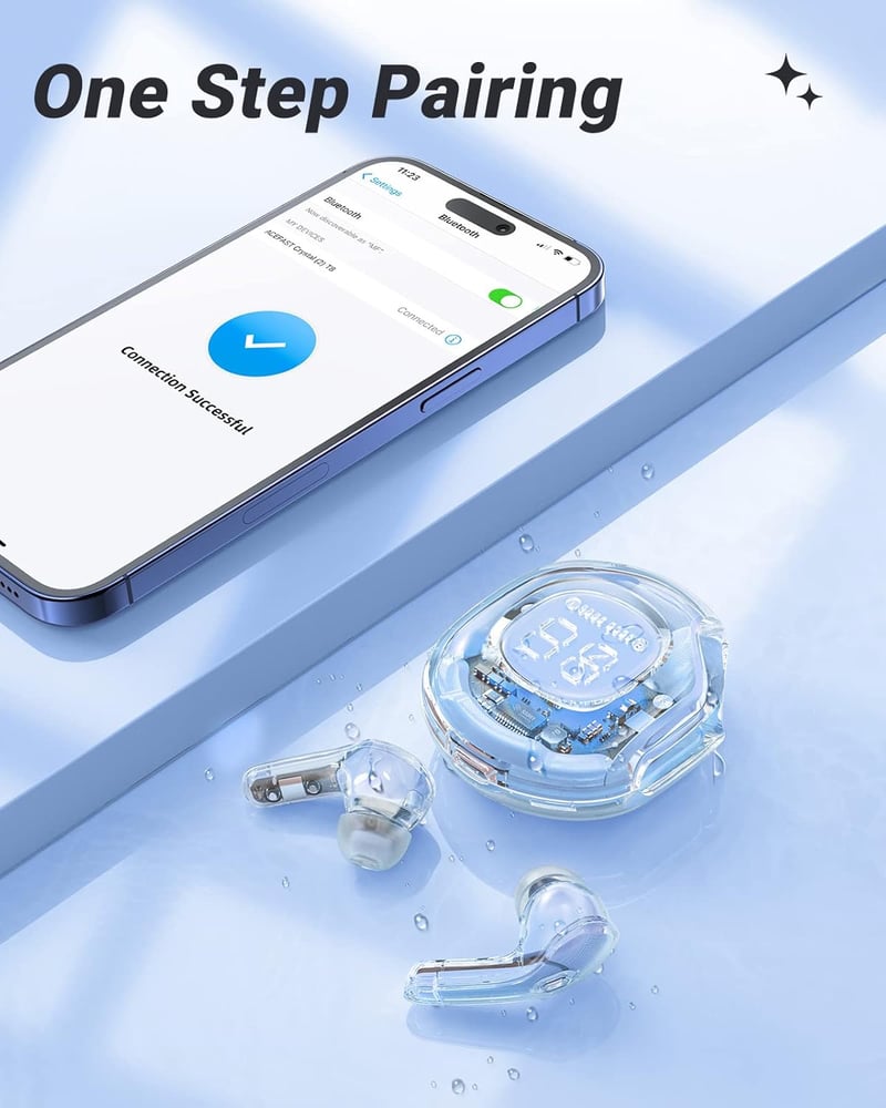 ACEFAST T8 Bluetooth fülhallgató, 30 órás üzemidő, zajszűrés, átlátszó LED kijelző, jégkék