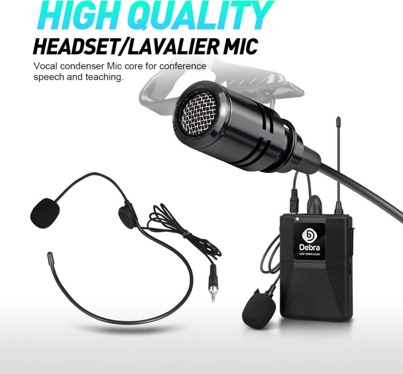 D Debra Audio AU800 Pro UHF 8 Csatornás Vezeték Nélküli Mikrofon Rendszer, 8 Testmikrofonnal, Fém Vevőegységgel - Karaoke, Rendezvény, Egyhá