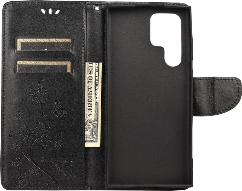 Samsung Galaxy S22 Ultra 5G virágos pillangós műbőr flip tok