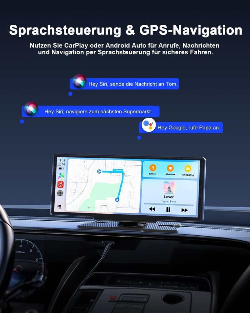 Avylet 8.1" Vezeték Nélküli CarPlay Kijelző Android és Apple Készülékekhez - IPS Érintőképernyő, IP67 Tolatókamera, GPS Navigáció, Bluetooth