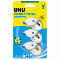 UHU Correction Mini Roller korekturna traka – 6 m x 5 mm, bijela, kućište od 100% recikliranog materijala, za školsku i uredsku upotrebu – set od 3 komada 1
