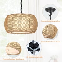 Rayofly Rattan Függőlámpa - 5 Izzós Nagy Méretű Boho Csillár Étkezőasztalhoz, Vintage Rattan Lámpaernyővel 4