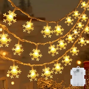 cshare LED svjetlosni niz Pahuljice - 6m, 40 LED, na baterije, timer, IP65, topla bijela – set od 5 kom