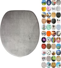 Sanilo Ovális WC Ülőke Beton Mintázattal - MDF Fa Hatású Toalett Tető Soft-Close Mechanizmussal, Stabil Zsanérokkal, Egyszerű Szereléssel 1