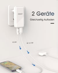 ZINOOY 35W Dupla Portos Gyorstöltő, PD/QC 3.0 USB-C és USB-A, iPhone 16/15 Samsung iPad Huawei Kompatibilis, Ultra Lapos Töltő Utazáshoz, Ot 6