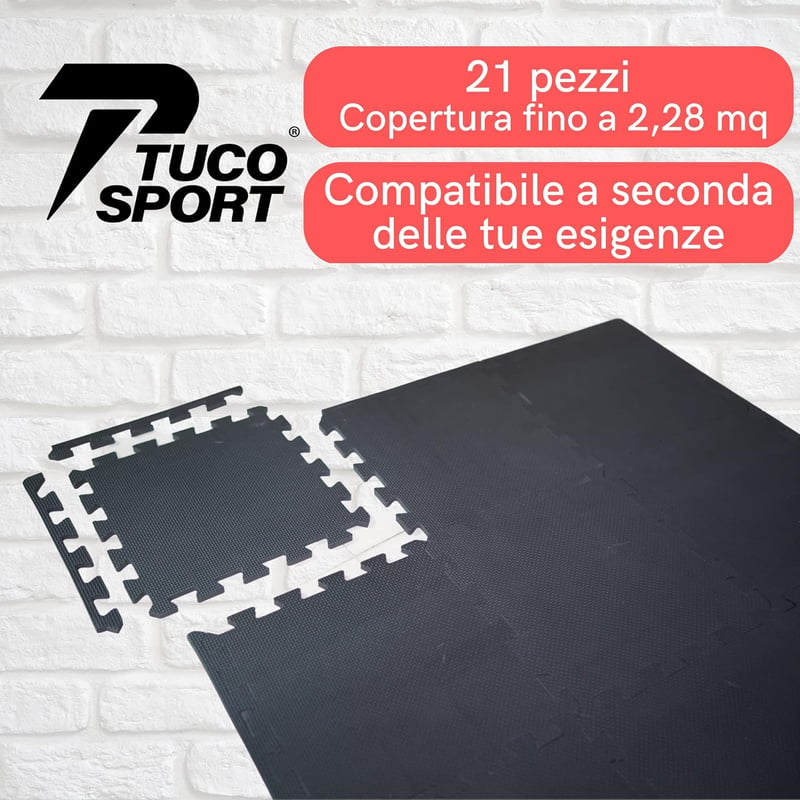 Tuco Sport 21 részes puzzle fitness szőnyeg - ütéscsillapító, csúszásmentes edzőszőnyeg edzőterembe, súlyzózáshoz