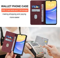 QHOHQ Samsung Galaxy A15 4G/5G Bőr Flip Tok RFID Védelemmel és Edzett Üveg Fóliával - Mágneses Összecsukható Védőtok Multifunkciós Kialakítá 6