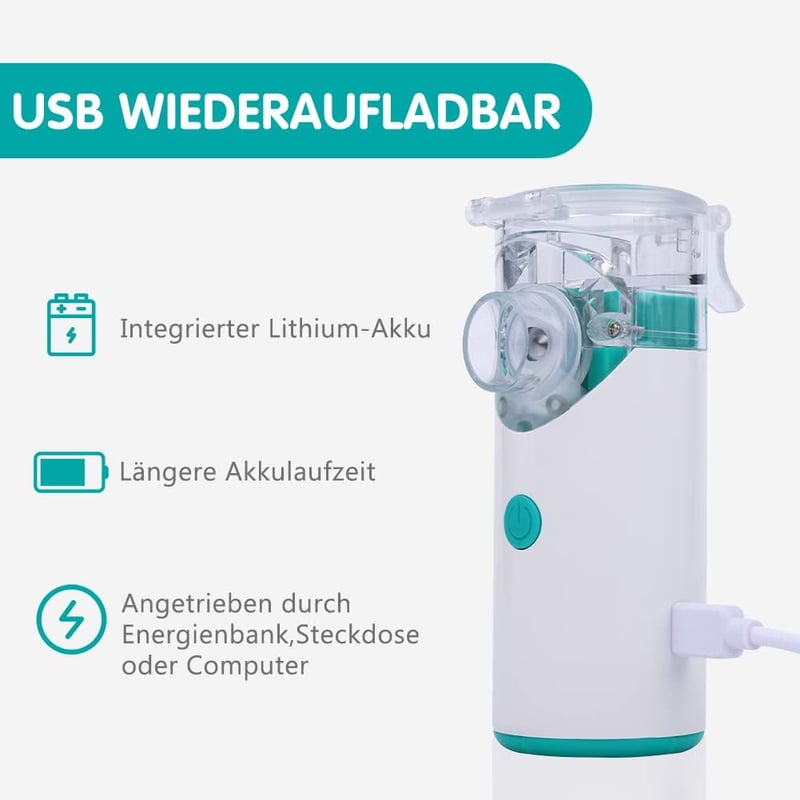 HITHINKMED Tölthető Ultrahangos Inhalátor - Elektromos Porlasztó Felnőtteknek és Gyermekeknek, 2 Maszkkal és Szájrésszel, Zöld