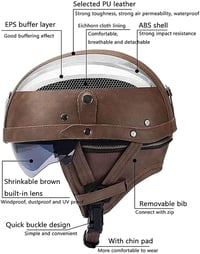 CHICHL Retro Bőr Motorkerékpár Bukósisak Vintage Szemüveggel - Német Stílusú Robogó Sisak S: 55-56 cm 6