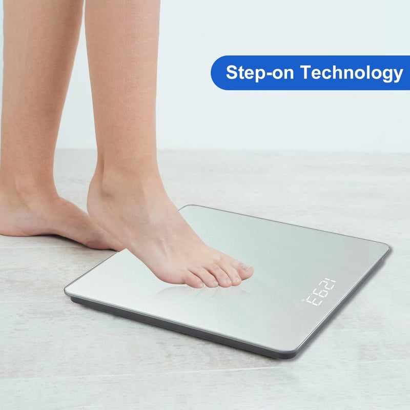 Homebuds Digitális Fürdőszobai Mérleg LED Kijelzővel - 182kg Teherbírás, Ezüst Dizájn, Automatikus Be/Ki, 0,05kg Pontosság, 3 AAA Elemmel
