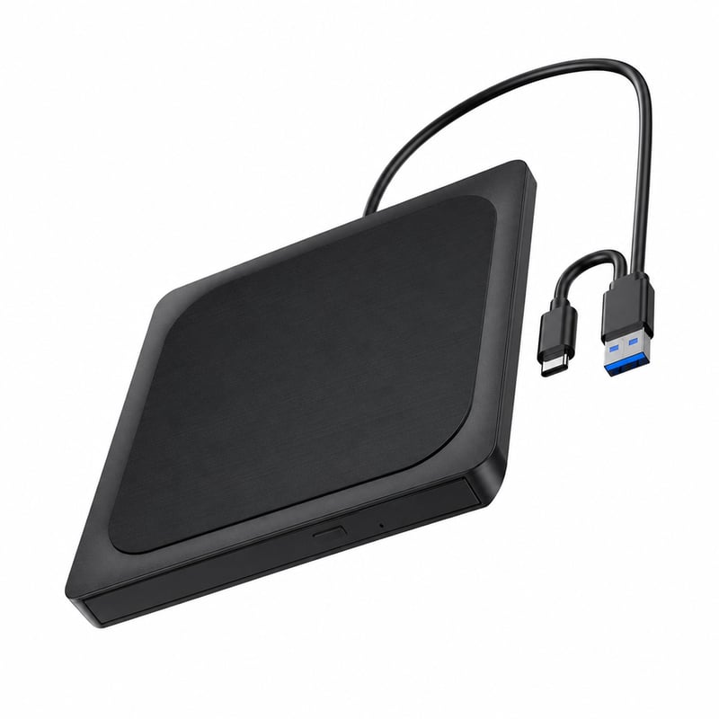 Externá DVD mechanika BHHB USB 3.0 a USB-C, napaľovačka/čítačka CD/DVD±RW, ultra tenká, brúsený kov — chybná (neotvára sa (stav: pozri 2. obrázok)