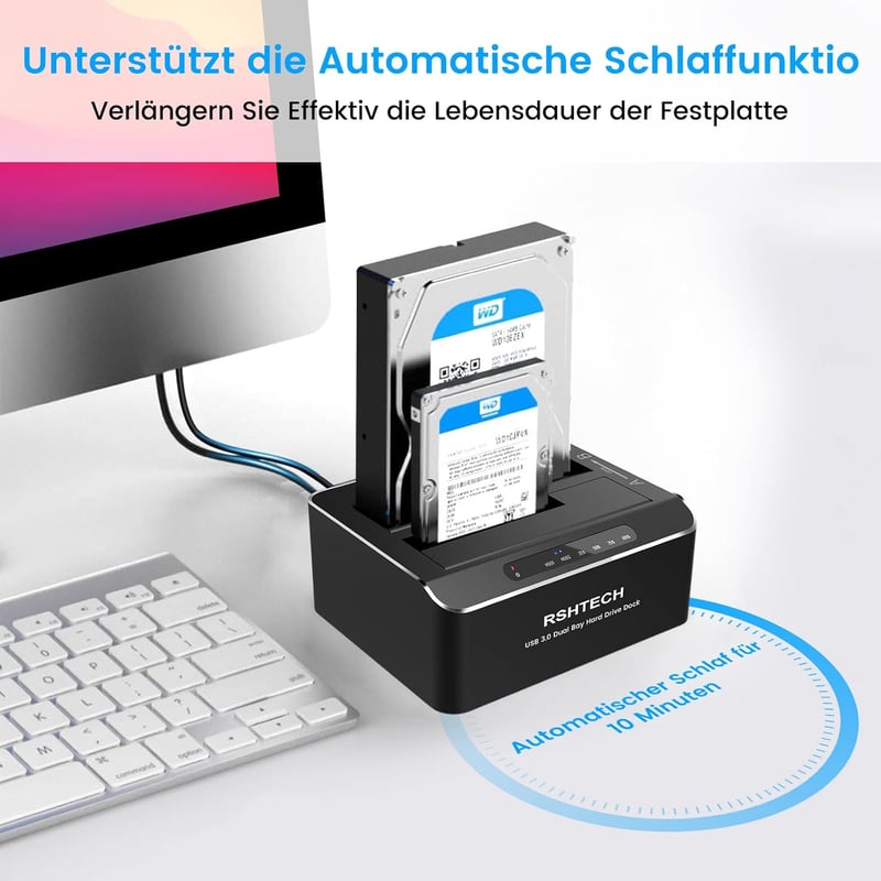 RSHTECH USB 3.0 Alumínium HDD/SSD Dokkoló - 2 Férőhelyes, Klónozó, 2x16TB