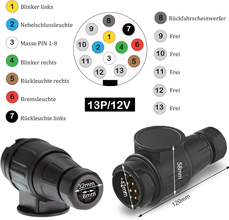Set universal lămpi spate pentru remorcă Warmfay 12V, cu conector cu 13 pini, cablu de 5m, certificat E11 - Iluminare impermeabilă pentru remorci