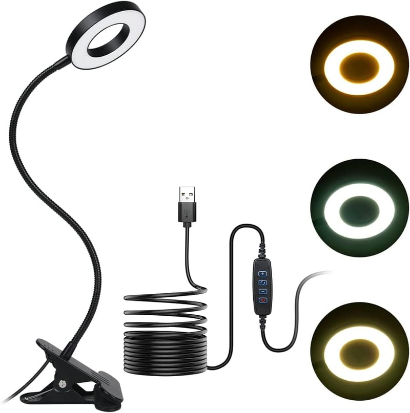 URAQT LED Csiptetős Lámpa, 360° Hajlítható Nyakkal, 3 Színhőmérséklet, 11 Fényerőszint, 150 cm USB Kábel, Olvasáshoz, Irodába, Hálószobába