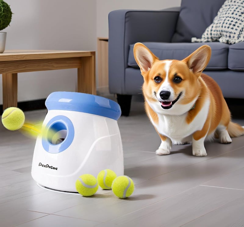 Pet Prime Automata Labdakilövő Kutyáknak - Kis Testű Fajtákhoz, 3 Teniszlabdával, Állítható Távolsággal, Beltéri-Kültéri Játék, Fehér