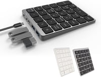 Yunseity Bluetooth és USB-s numerikus billentyűzet, 28 gombos, iOS/Android/Windows, szürke-fekete 6