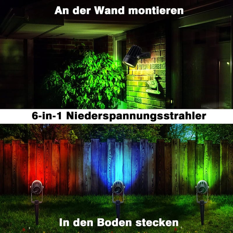 beek RGB Kerti Lámpa Szett 6db - Távirányítós LED Spotlámpa Földbe Szúrható Tüskével, IP65 Vízálló Kültéri Világítás Kerthez, Fákhoz, Partik