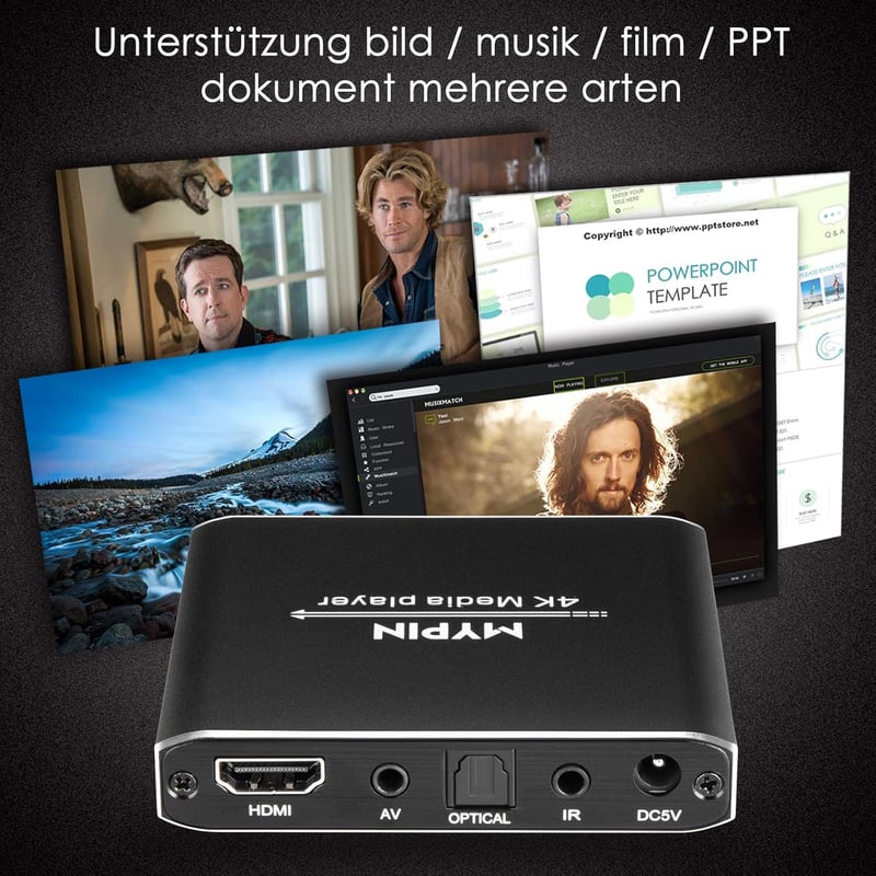 MYPIN 4K Médialejátszó - 8TB HDD, USB, HDMI, 7.1 Surround Hang, Távirányítóval