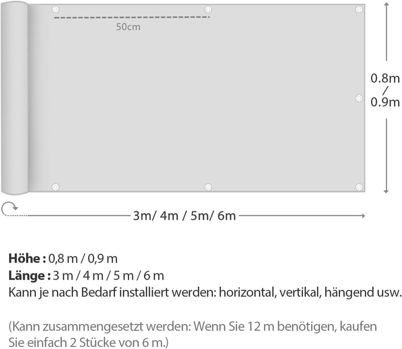 Sekey Antracit Erkélytakaró 90x400cm - Vízálló, Szélálló, Átláthatatlan