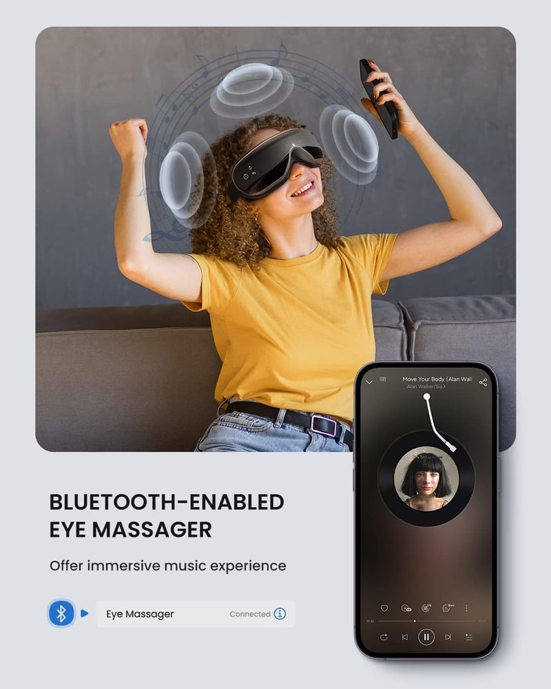 RENPHO Eyeris 1 Szemmaszírozó Készülék Melegítéssel - Bluetooth Zenével, Távirányítóval, Migrén Enyhítésre, Szemfáradtság és Száraz Szem Ell