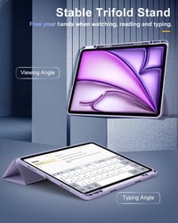 TiMOVO iPad Air 13 (M2) 2024 védőtok, tolltartóval, átlátszó hátlappal, állvány funkcióval, automatikus alvás/ébresztés, lila 4