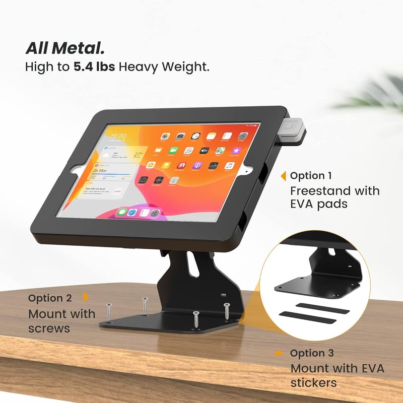 Beelta BSC401T Tablet Állvány iPad 10.2" (7-8-9 Gen) Kompatibilis - Forgatható, Zárható Fém Asztali Tartó POS Rendszerekhez, Fekete