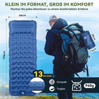 HIKENTURE Önfelfújó Kempingmatrac 13 cm Vastag, Párnával és Lábpumpával - Ultrakönnyű Túramatrac Kempingezéshez, Kiránduláshoz, 200x66 cm 3