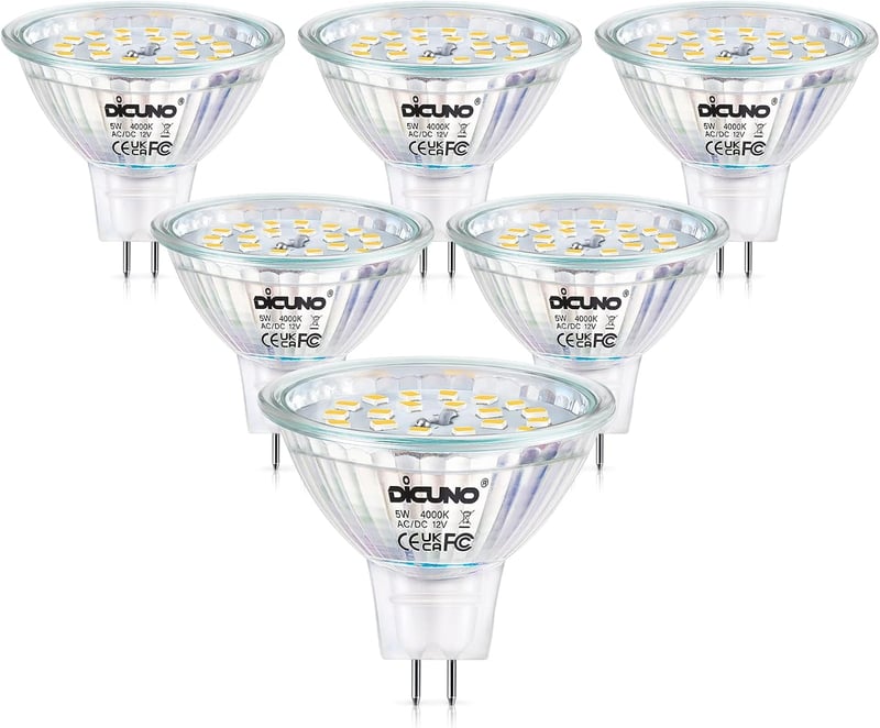 DiCUNO GU5.3 LED Izzó 5W - Dimmelhető MR16 Spotlámpa, Természetes Fehér 4000K, 500LM, 50W Halogén Helyettesítő, 120° Szórási Szög, Beltéri S
