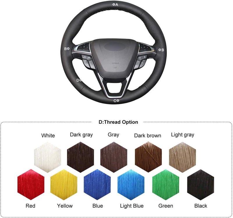 MEWANT Valódi Bőr Kormányvédő Ford Mondeo/S-Max/Edge/Galaxy Modellekhez, Kézzel Varrott, Légzsákkompatibilis, Fekete