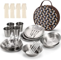 Odoland 25 részes rozsdamentes acél kemping étkészlet 4 főre, hordtáskával 9