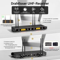 TONOR 4 csatornás UHF vezeték nélküli mikrofon szett, 90m hatótáv, karaokéhoz 5