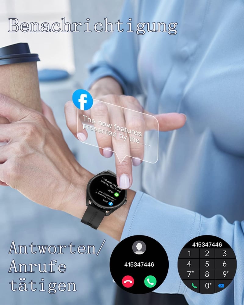 HUAKUA Okosóra Telefonálási Funkcióval, Bluetooth Hívás, SpO2 Mérés, Pulzusmérő