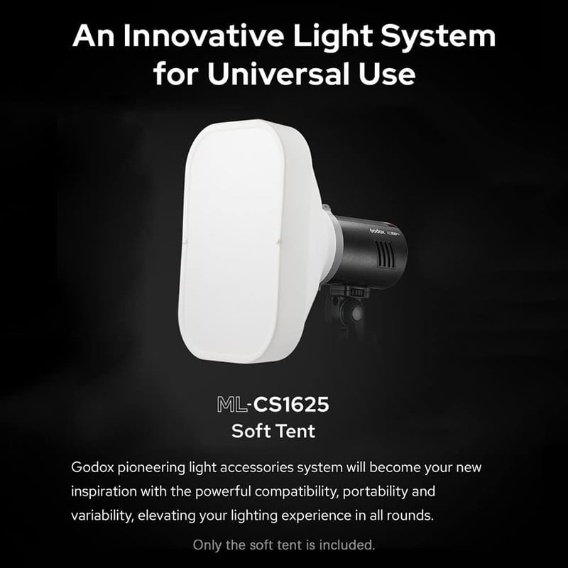 Godox ML-CS1625 Diffúziós Sátor Szett 3 Adapterrel - Kompatibilis V1, V860III, ML30, ML60, AD100PRO, AD200PRO, AD300PRO Vakukkal - Stúdió Fo