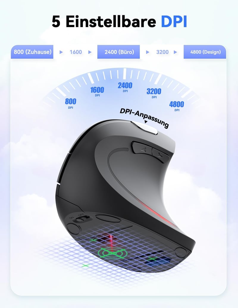 TeckNet Vertikális Ergonomikus Vezeték Nélküli Egér 2.4G - Csuklófájdalom Megelőzésére, 6 Gombos, 3 DPI Fokozat, 50 Láb Hatótáv
