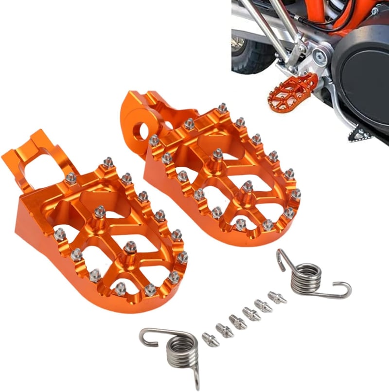 JFG RACING CNC Alumínium Lábtartó KTM SX SX-F EXC XC MC TC FC TE FE TX FX Motorokhoz - Széles, Csúszásmentes, Narancssárga
