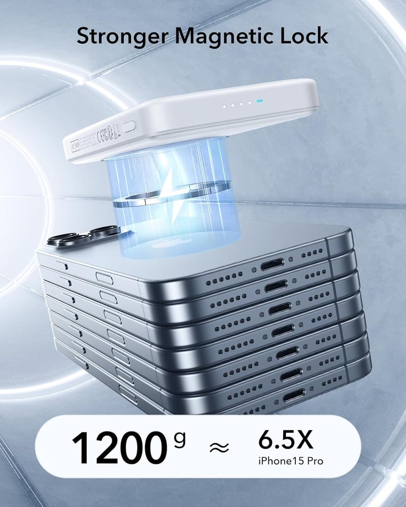 ESR Qi2 Tanúsított MagSafe Powerbank 10000mAh - 15W Gyorstöltő iPhone 16/15/14/13/12 Készülékekhez, Kompakt Hordozható Külső Akkumulátor USB