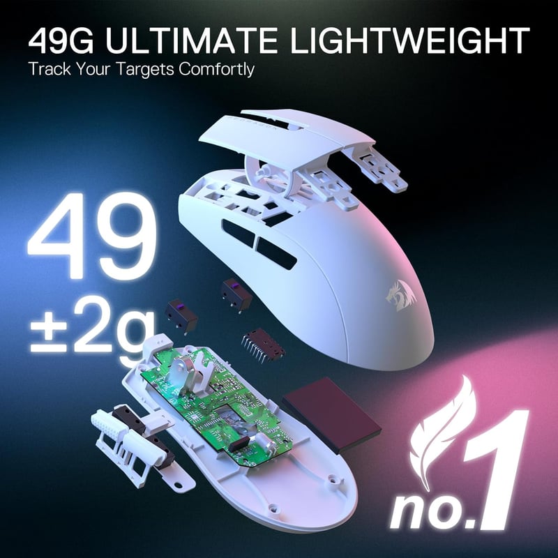 Redragon M916 Vezeték Nélküli Gamer Egér, 49g Ultrakönnyű, 8000 DPI, Ergonomikus Kialakítás, Programozható Gombok, Redragon M916 Vezeték Nélküli Gamer Egér, 49g Ultrakönnyű, 8000 DPI, Ergonomikus Kialakítás, Programozható Gombok, Fehér