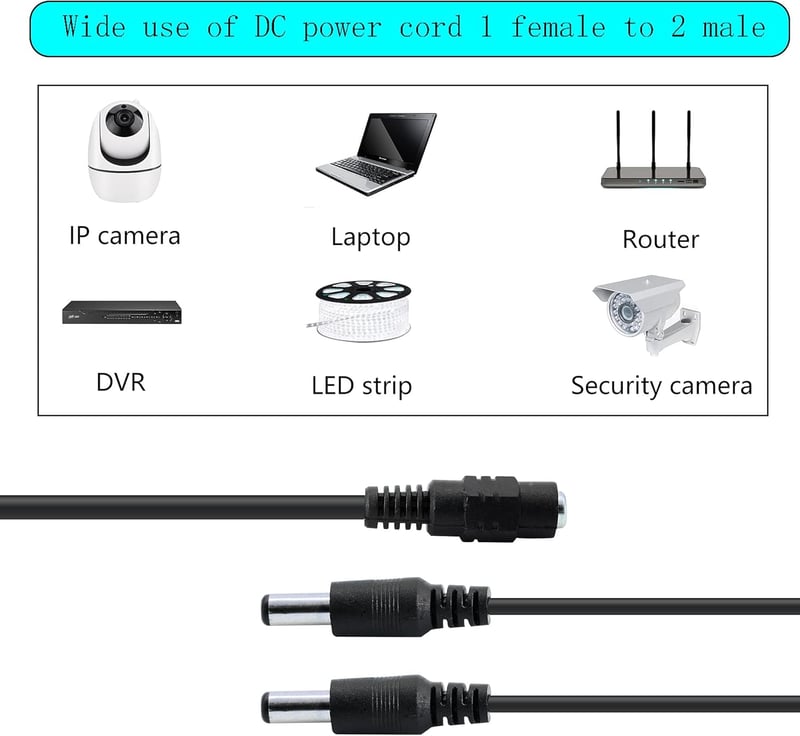 GINTOOYUN 2 db 5.5 x 2.1 mm DC Tápkábel Elosztóval - Biztonsági Kamerákhoz, Megfigyelő Rendszerekhez, DVR-hez és Egyéb Eszközökhöz