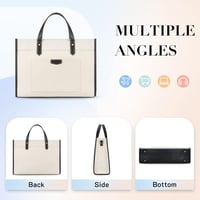 Missnine Elegáns 15,6 Hüvelykes Laptop Táska - Vászon Notebook Táska Munkához, Oktatáshoz és Utazáshoz - Fekete-Bézs Női Hordtáska 7