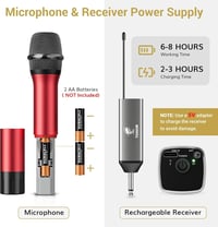 TONOR UHF Vezeték Nélküli Mikrofon Szett Karaoke DJ Esküvőhöz 60m Hatótáv - Grey & Red 6